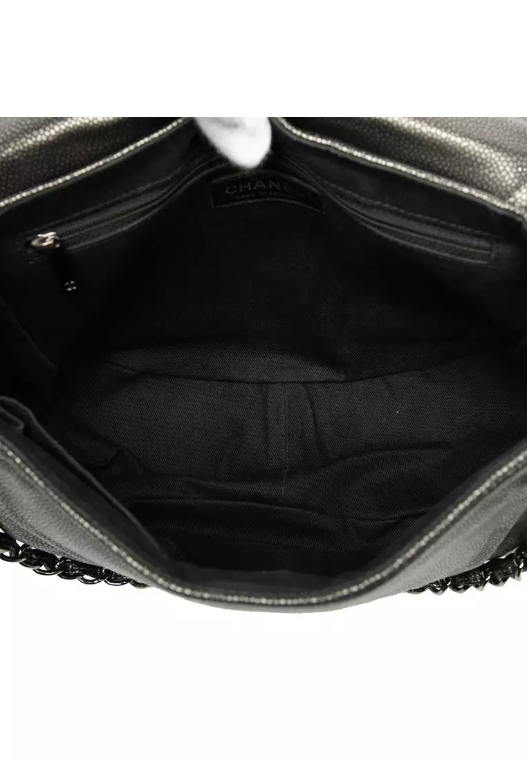 Pre-Loved Chanel Large Metallic Caviar Half Moon Flap