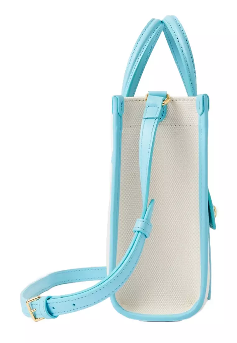 Mini Freya Tote Bag in Natural/Cool Sky Blue