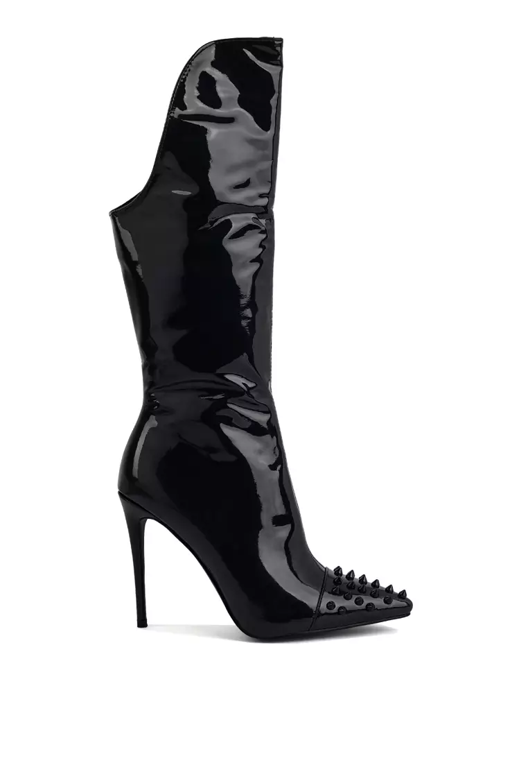 Discount on London Rag  shoes - SKU: Black Hologram Stud Stiletto Calf Boots