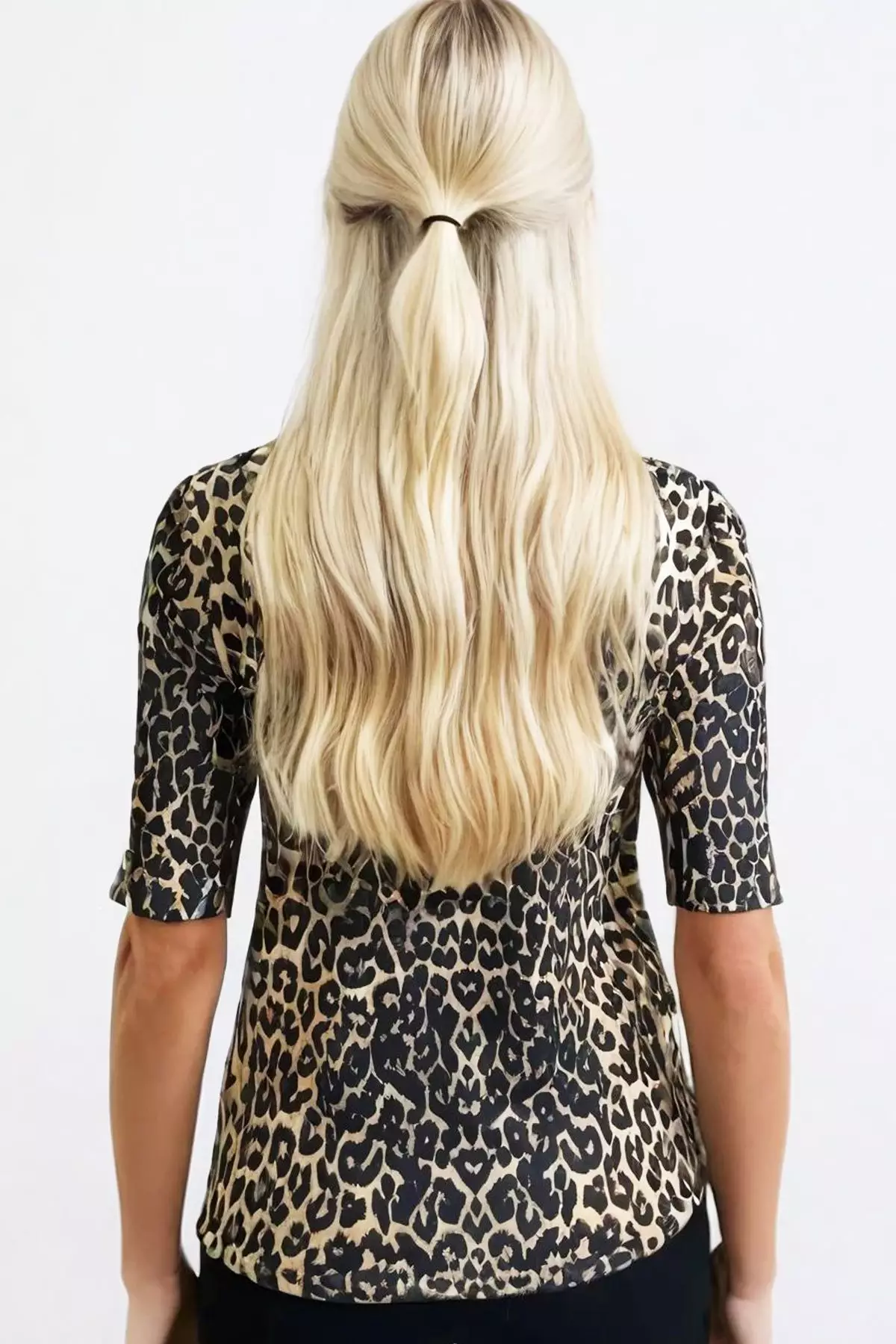 Women's Leopard Half Turtleneck Half Sleeve Knitwear Blouse