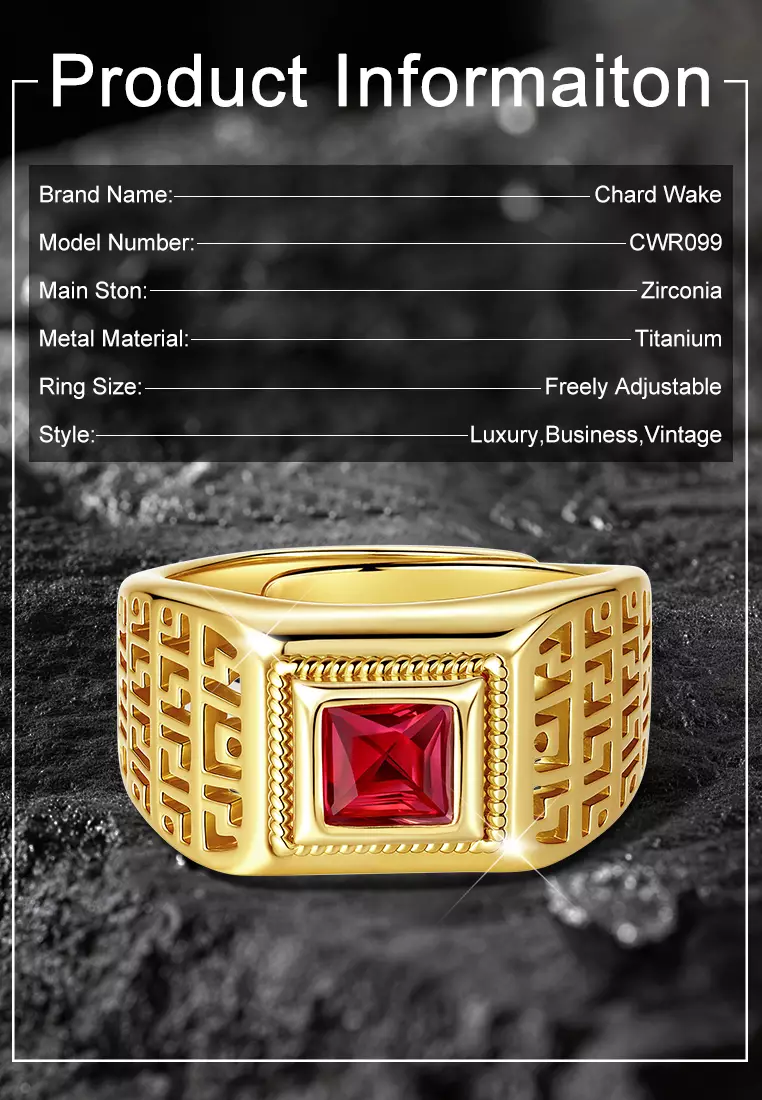 Cincin Pria Red Zircon Cincin Titanium Anti Karat Cincin Cowok