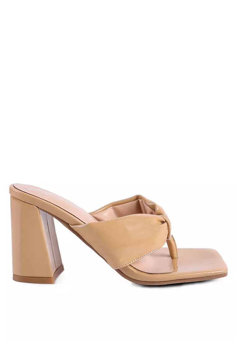 Latte Ruched High Heeled Thong Sandals