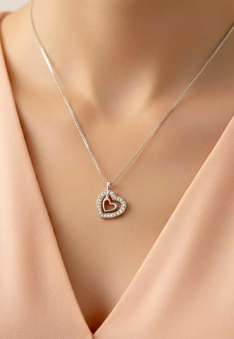 Heart In Heart Necklace Embellished with Swarovski crystals