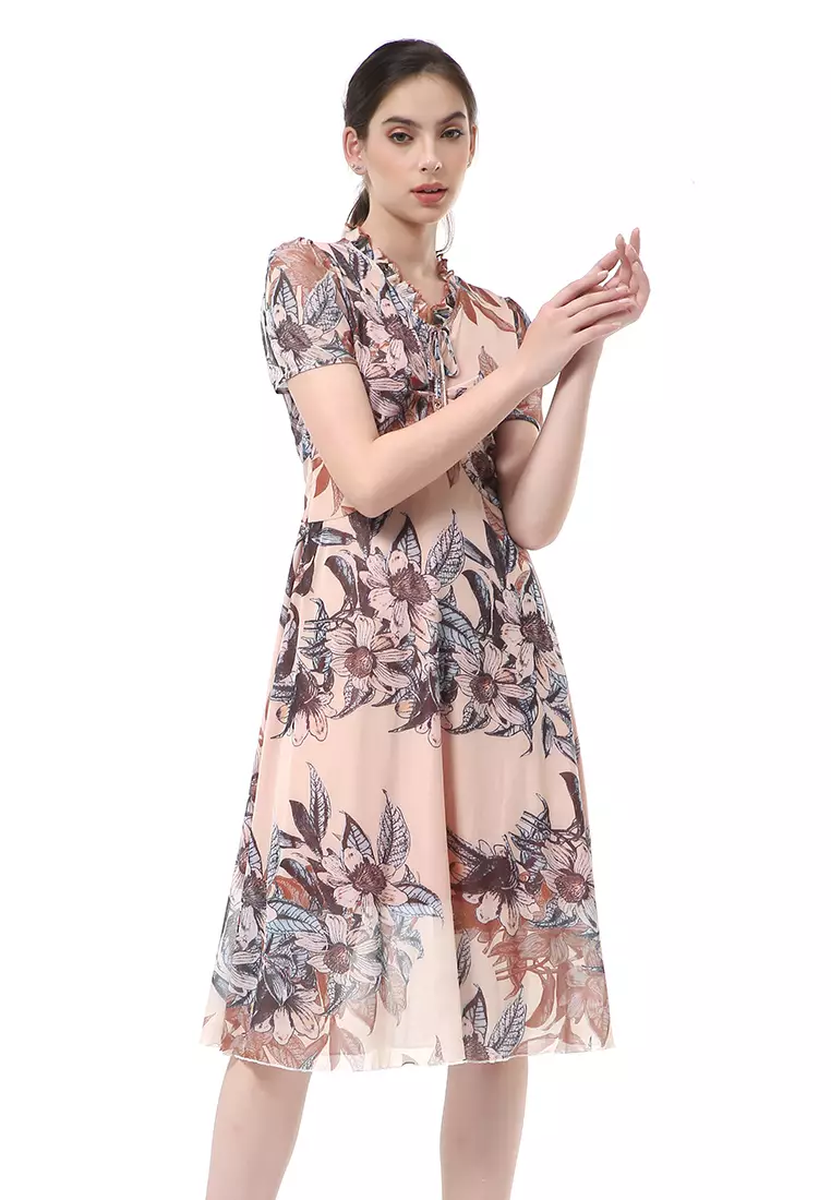 Rachel Dress Lengan Pendek Wanita Leaf Motive Material Cotton ORIGINAL - Multicolor