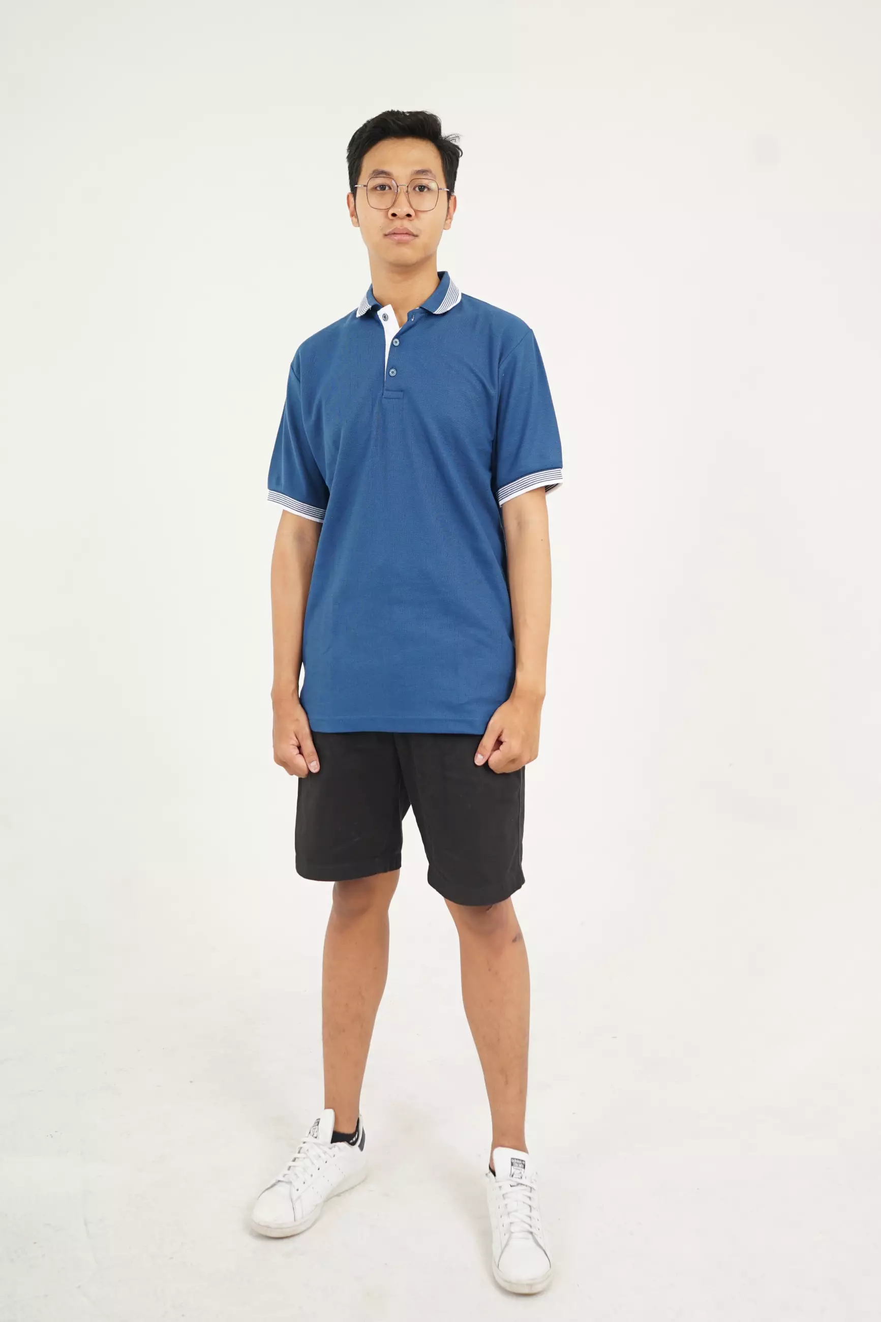 Andre Michel Kaos Polo Shirt Lengan Pendek Biru SMP Lis Putih 922 76