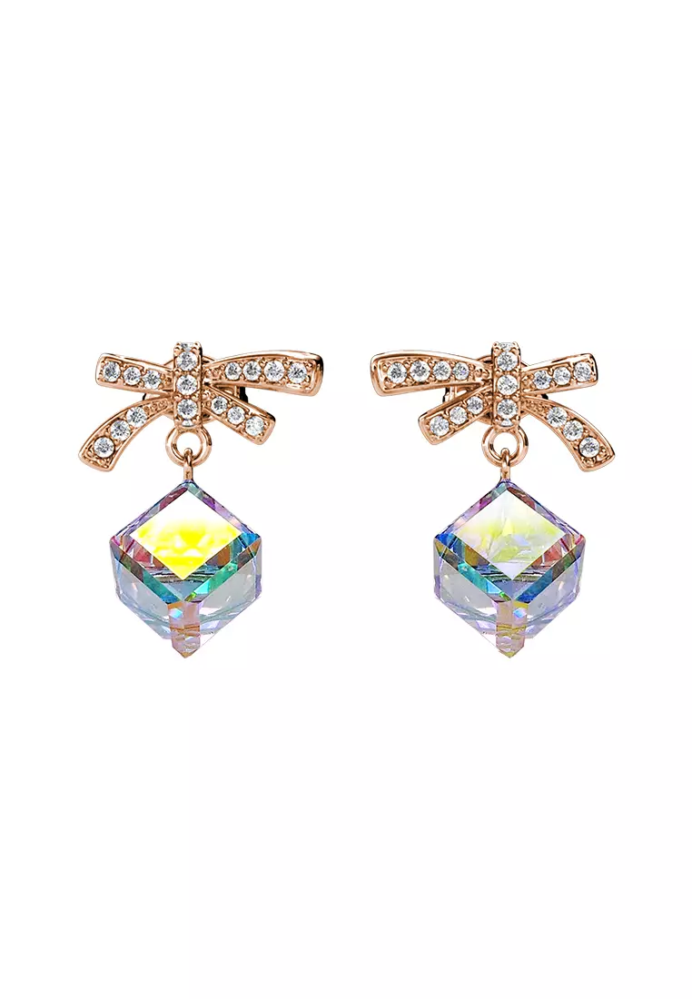 Posie Cube Earring RG AB Rainbow Crystal - Anting Crystal by Her Jewellery