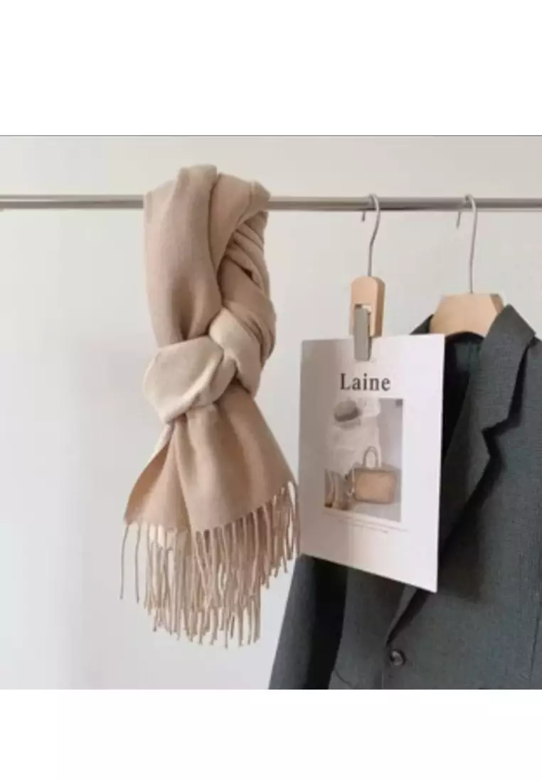Double Side Plain Cashmere Virgin wool Pashmina Syal Wanita Dua Sisi Peach Beige