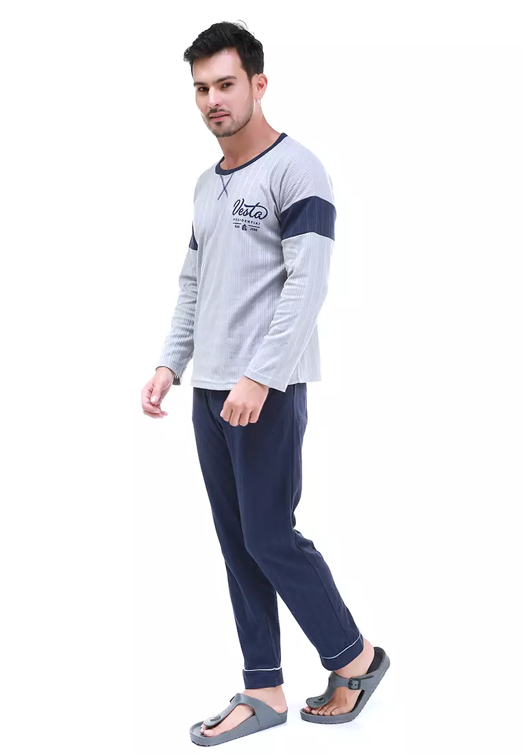 Klicin Setelan Baju Tidur Piyama Pria Good Night One Set Sleepwear Pajamas Material Fabric ORIGINAL - Grey