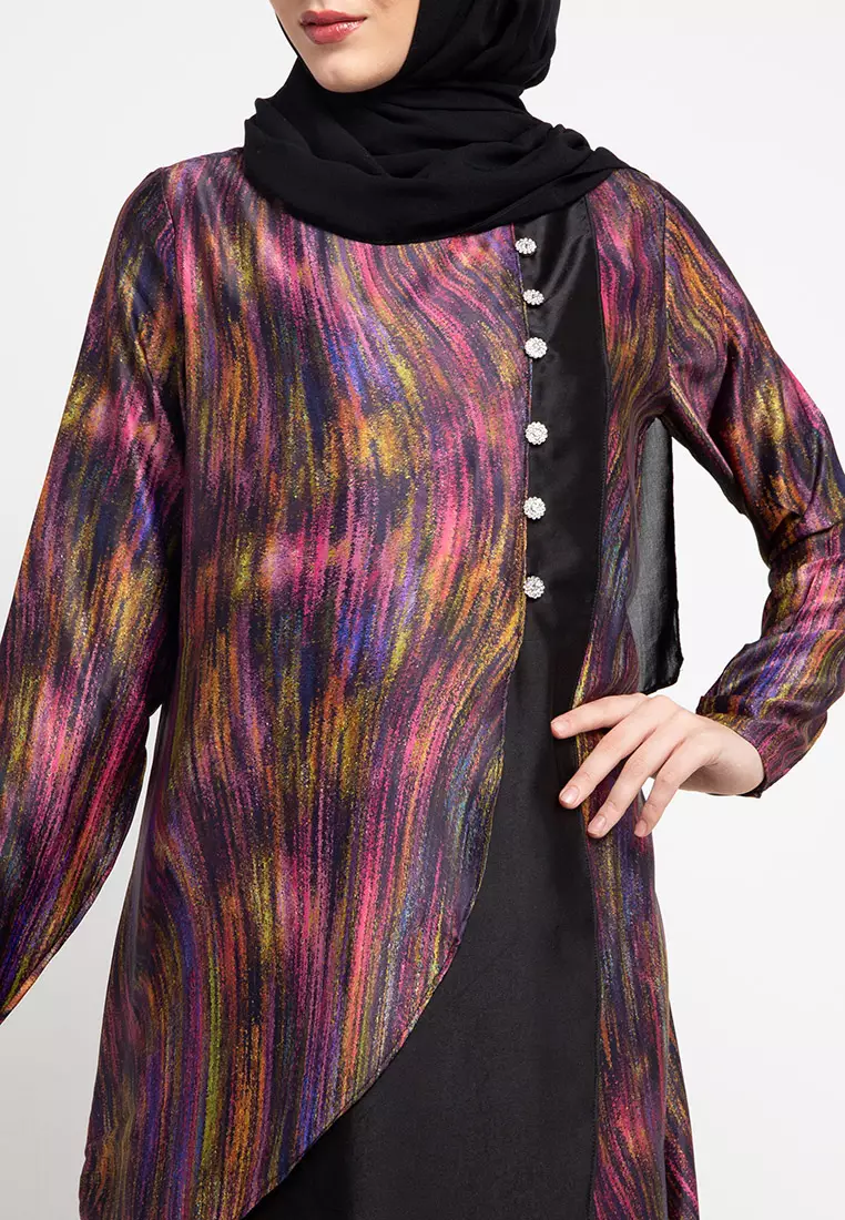 Rane Maxi Dress In Pink Purple Abstract Print