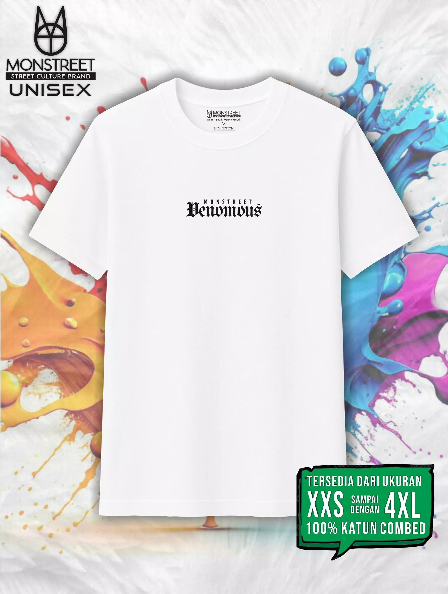 Monstreet Kaos Katun Combed 24S Grafis Reguler Fit Putih Tshirt UTR174 Cotton Combed 24S Graphic Tshirt Regular Fit White Tshirt