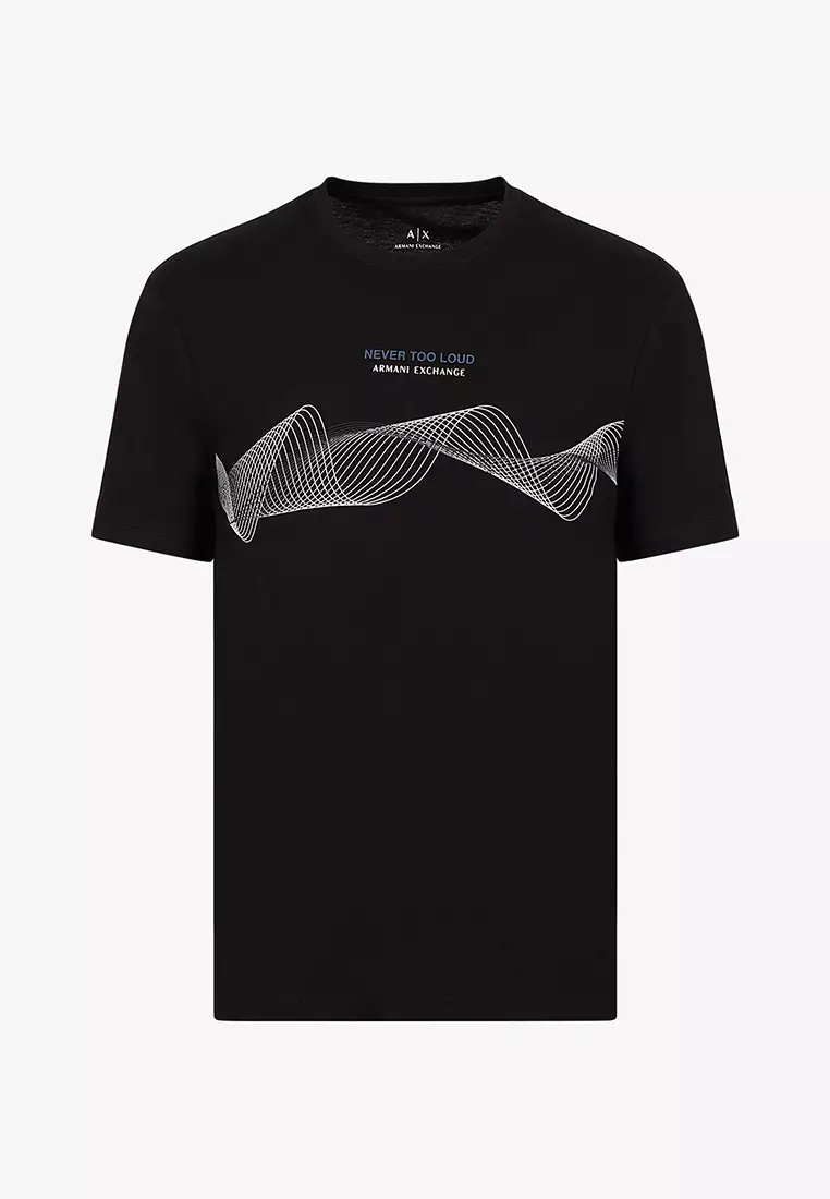 Buy Armani Exchange Regular Fit Jersey Cotton Wave Print T-Shirt Black ...