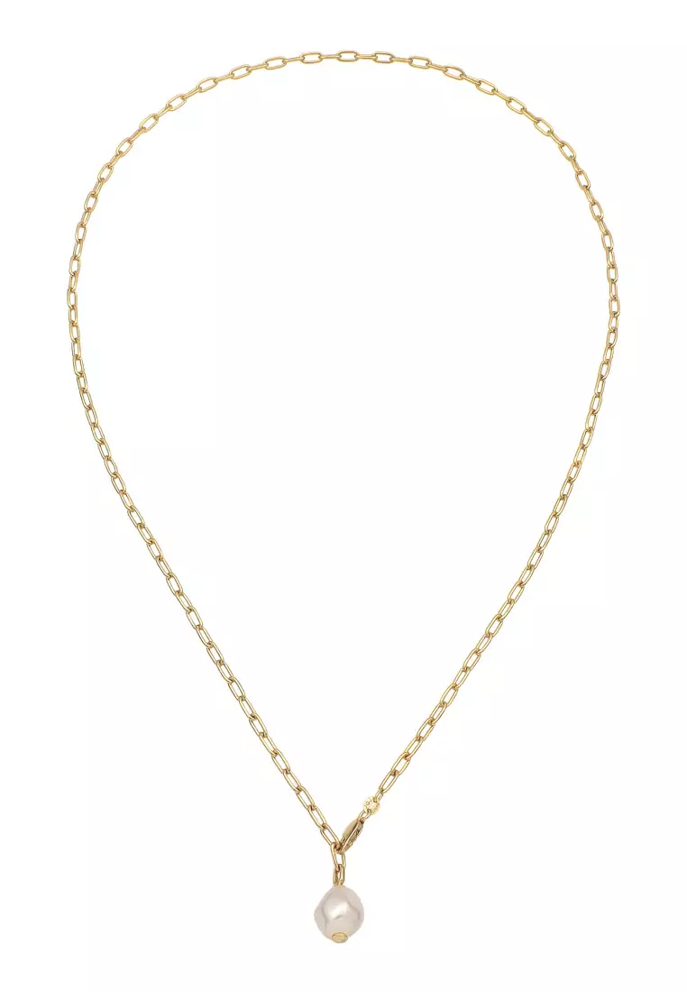 Kalung Perhiasan Perak 925 Wanita Y-chain White Pearl Gold Plated Embellished with Crystal by Swarovski®