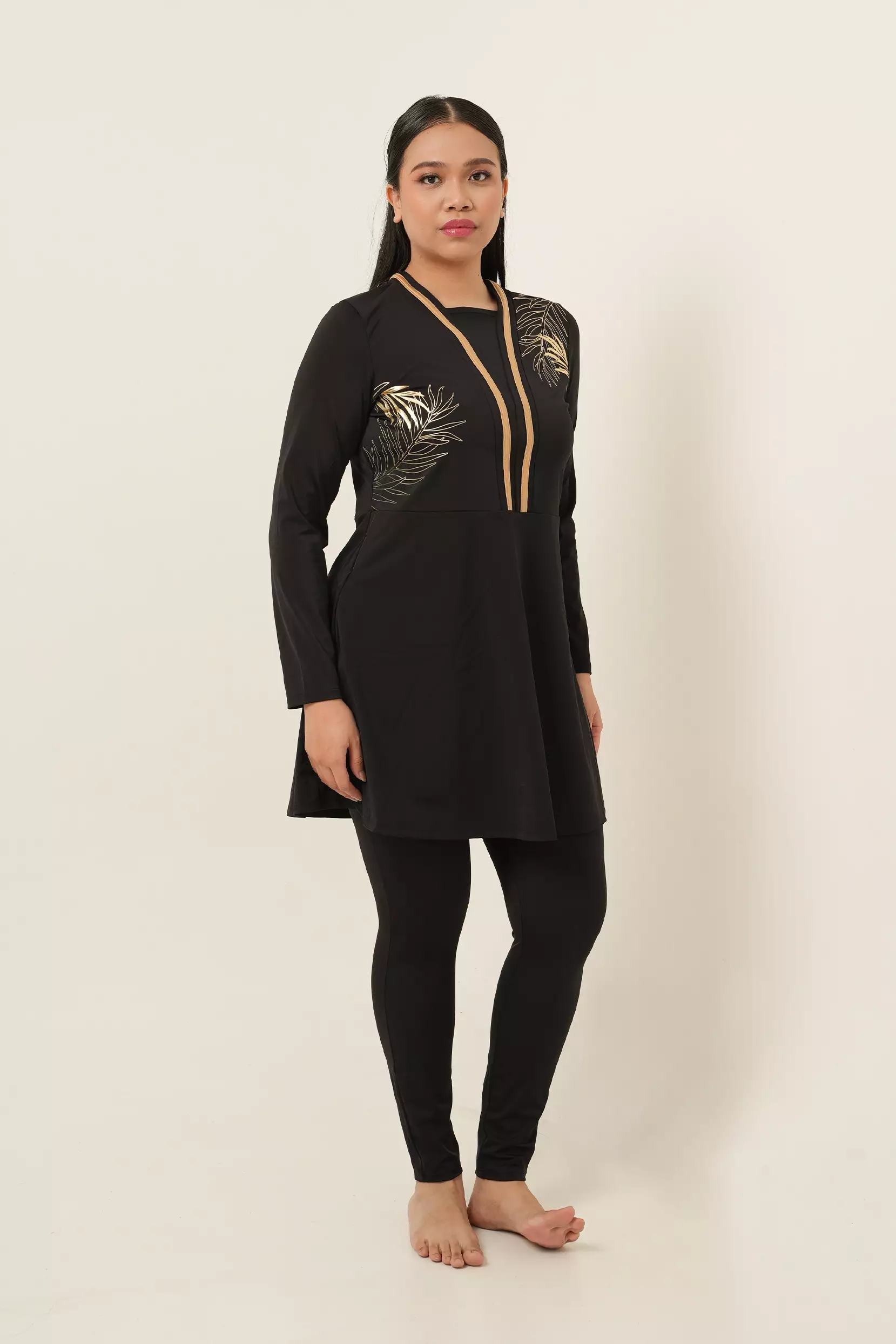 Diana Gold Foil Modest Swimsuit - Black