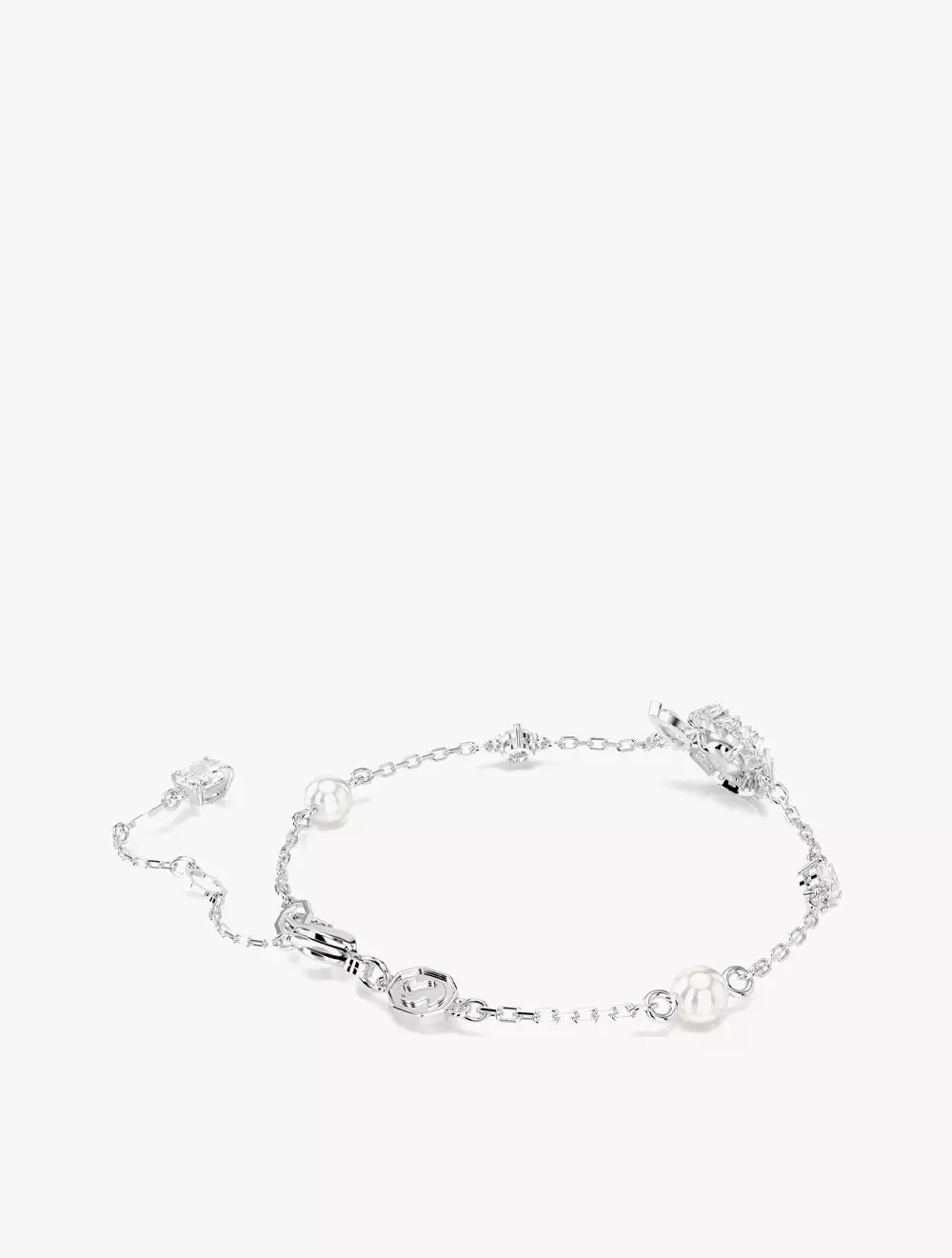 Snake bracelet, Crystal pearl, Mixed cuts, Year of the Snake, White, Rhodium plated - M - WHITE