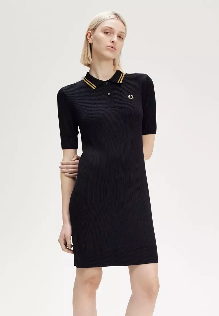 Fred Perry D8175 RIBBED KNITTED SHIRT DRESS (BLACK)