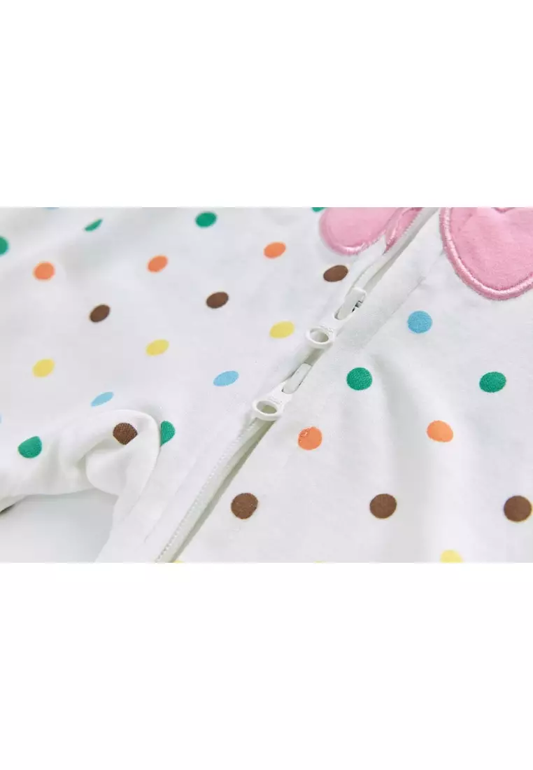 Baby Cotton Sleepsuit Polka Dots Cherry Two Way Zipper All In One Jumpsuit Feet Cover