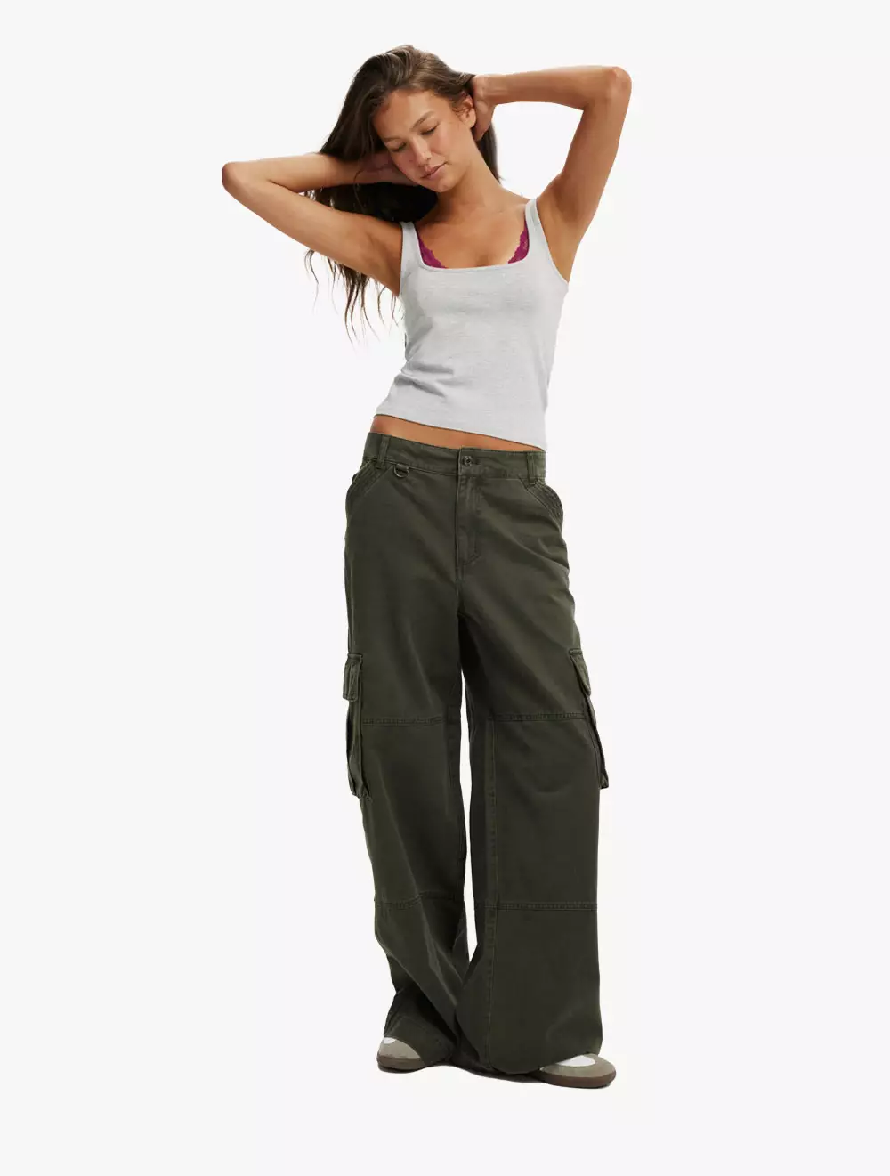 Cotton On - PANTS - Benny Cargo Pant - DARK WASHED GREEN