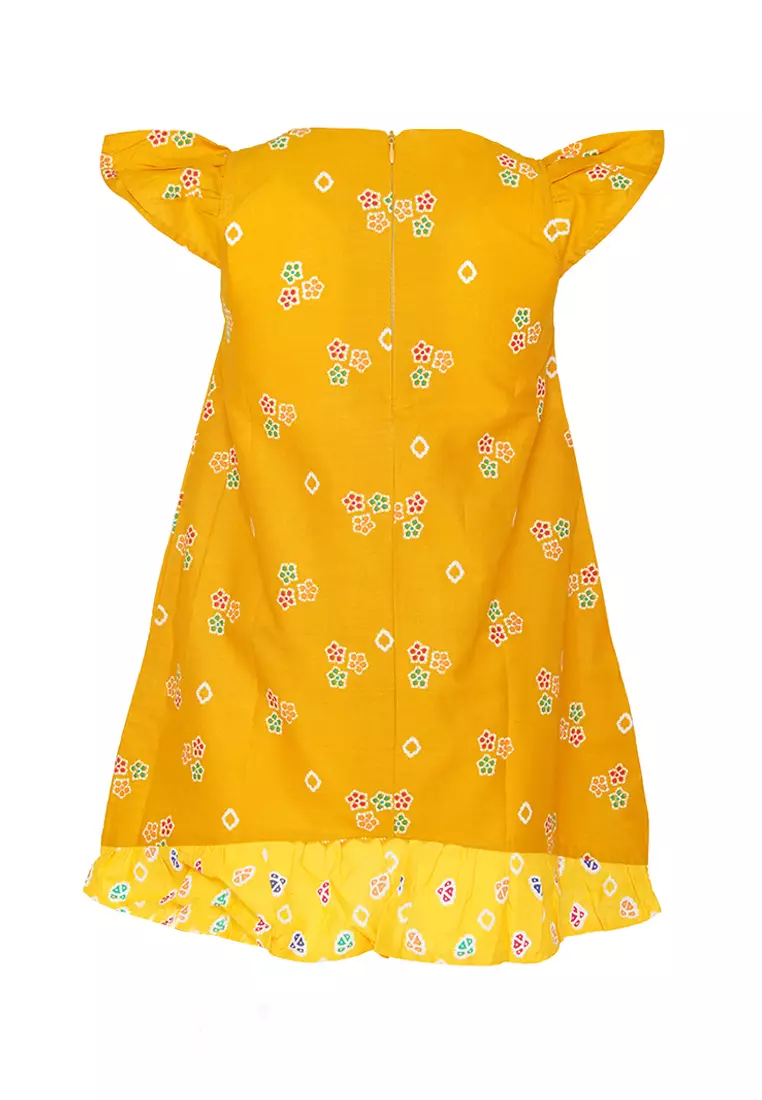Baju Anak Perempuan Dress Jumputan Velitha Lengan Pendek Yellow