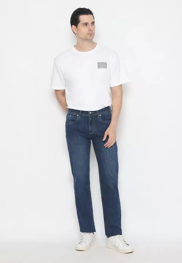 POLICE Celana Jeans Panjang V Pocket Biru Pria