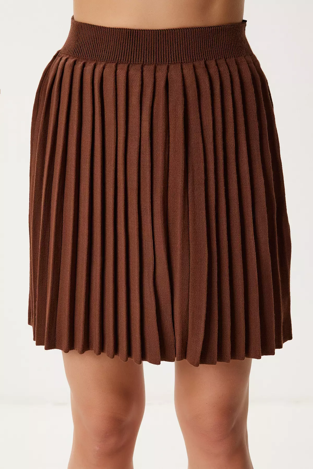 Women'S Brown Knitwear Sweater Skirt Set Pf00113