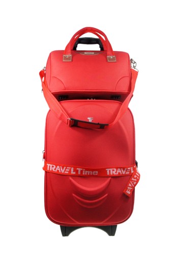traveltime 5459 tas koper set kabin softcase 20 inch 6189 tote bag red