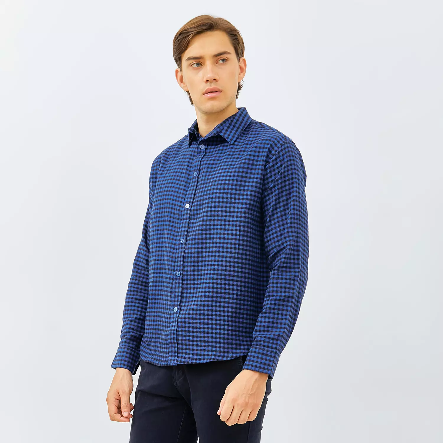 PAULMAY Kemeja Flanel Pria Lengan Panjang Biru 6706