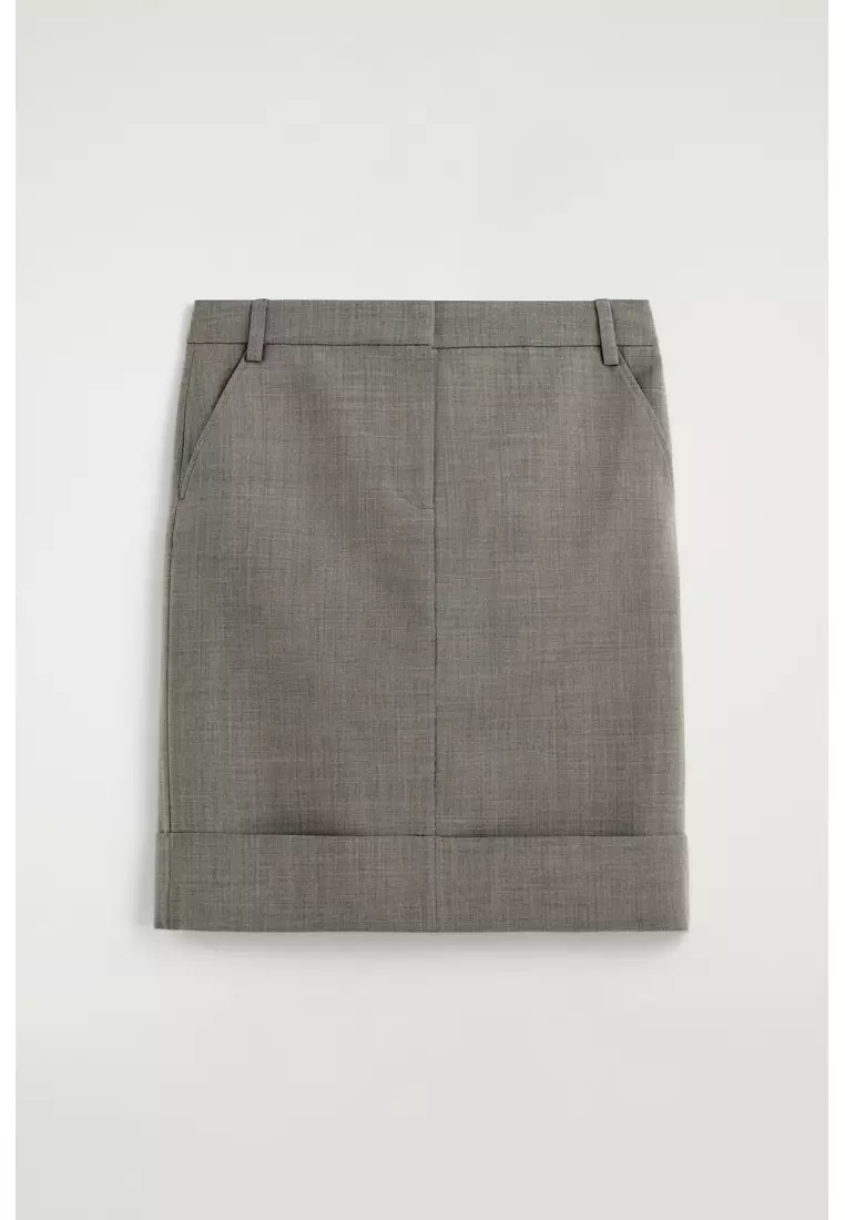 TURN-UP WOOL-BLEND PENCIL SKIRT