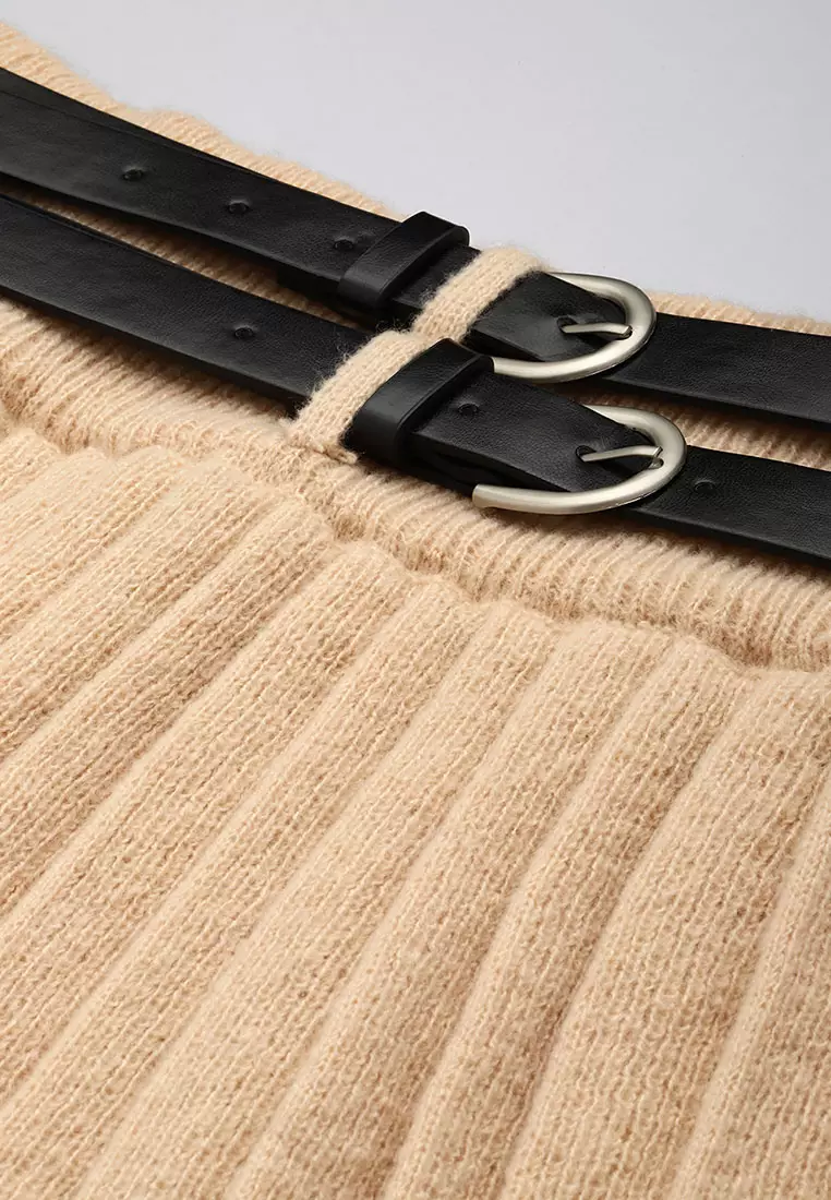 Rok Lipit Sabuk Ganda Warna Khaki