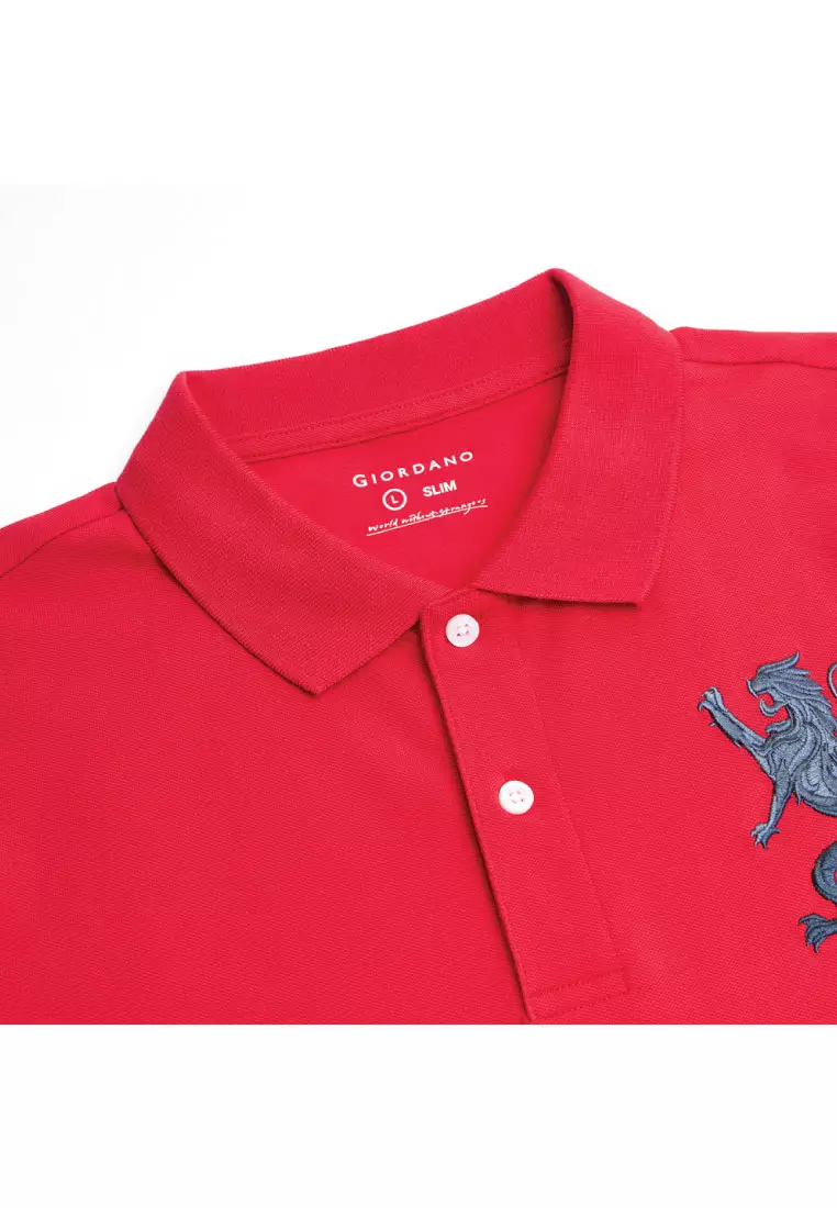 Men's Lion Embroidery Slim Short Sleeve Polo 01016222