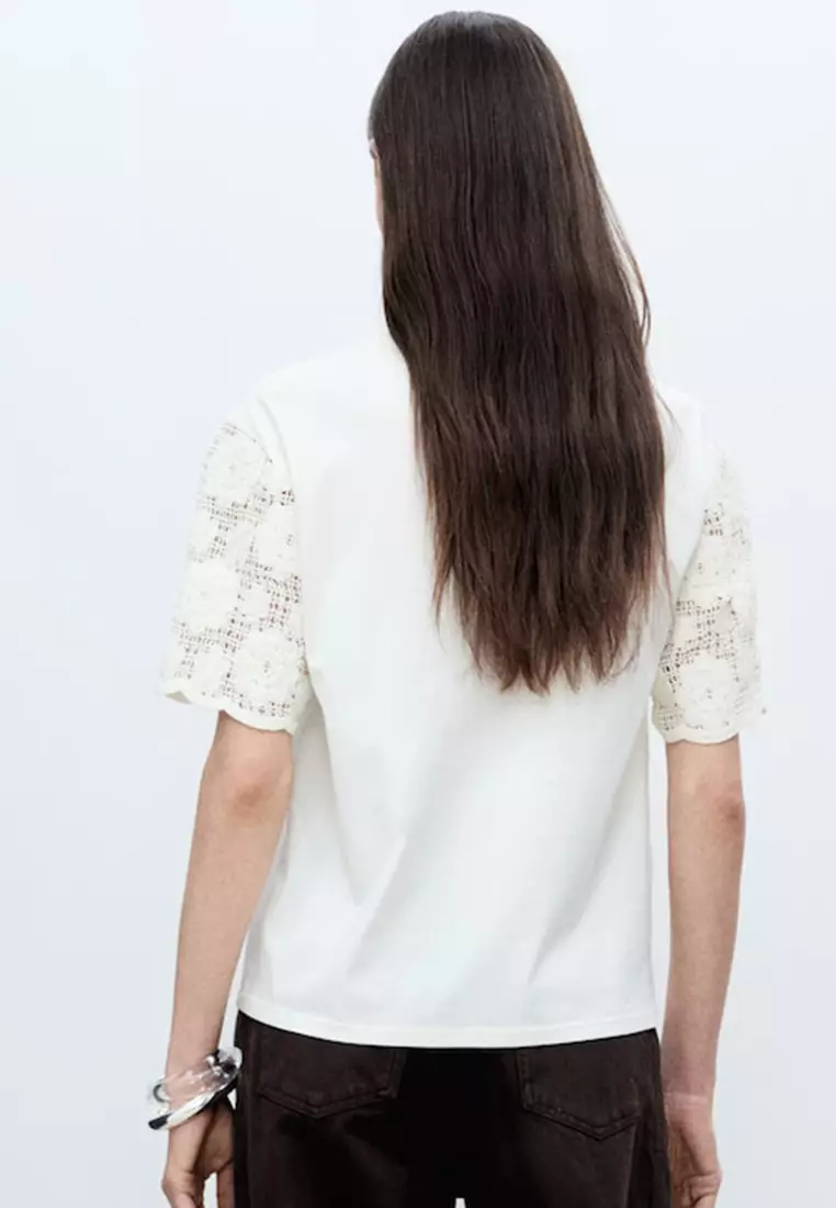 Crochet Sleeve Cotton T-Shirt