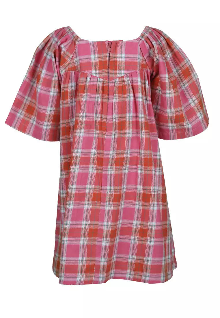 Qna Girl Rejoice Midi Dress Anak Pink Motif Kotak