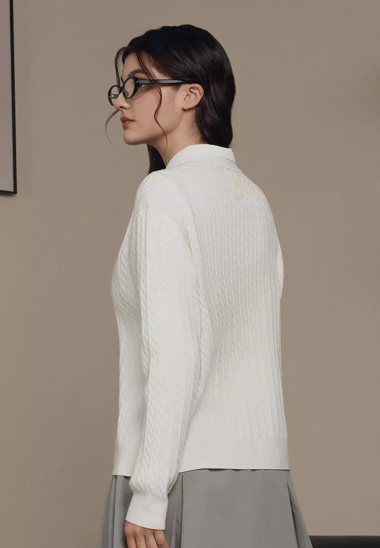 女裝鳶尾花 LOGO 絞花針織 POLO 毛衣