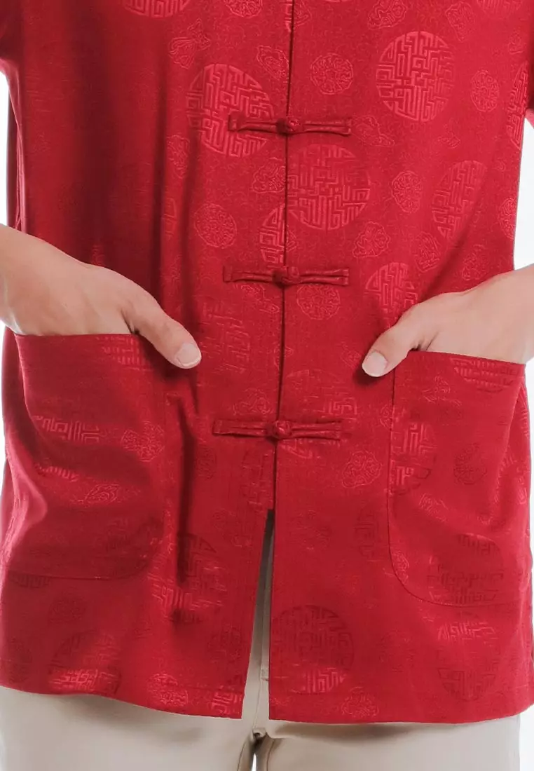 Alain Delon Mens CNY Tang Fu Short Sleeve - 14526001-75Red