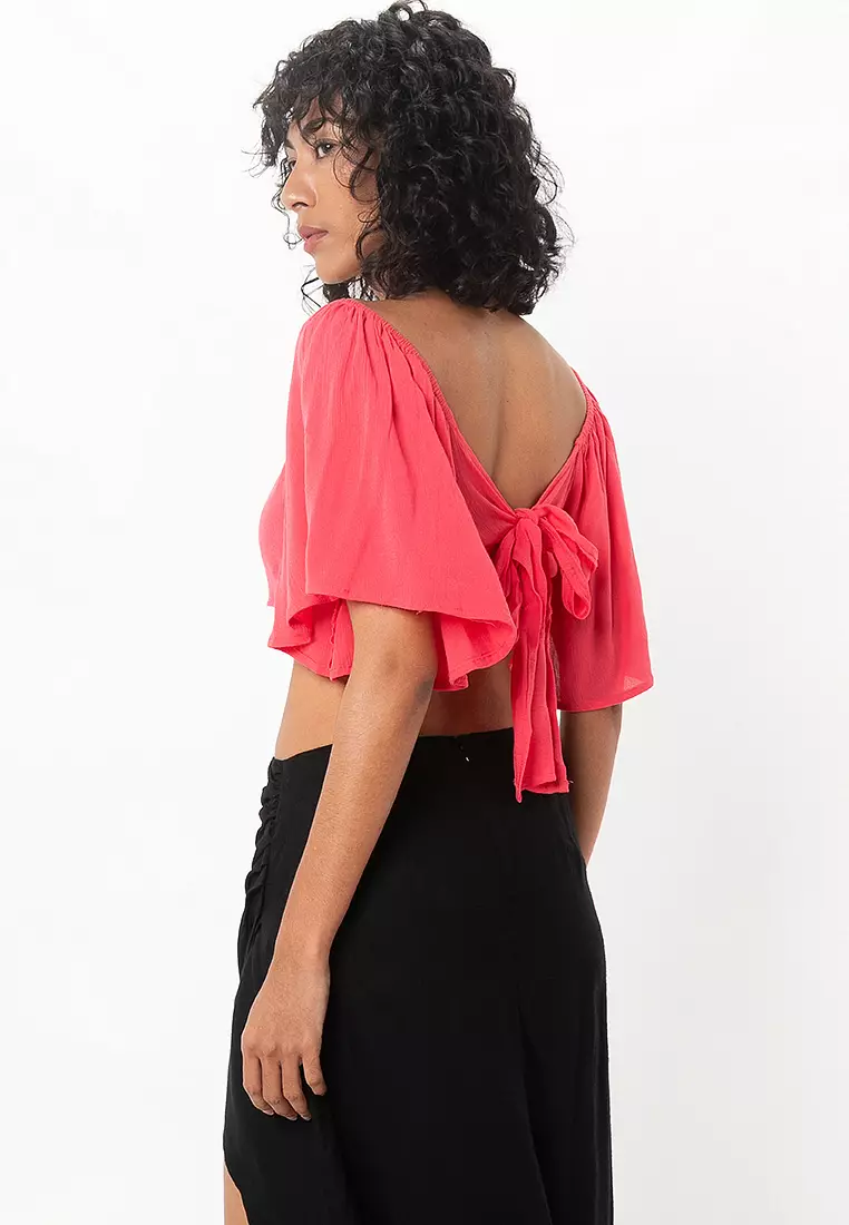 Petite Floaty Bow Back Co-Ord Beach Crop Top