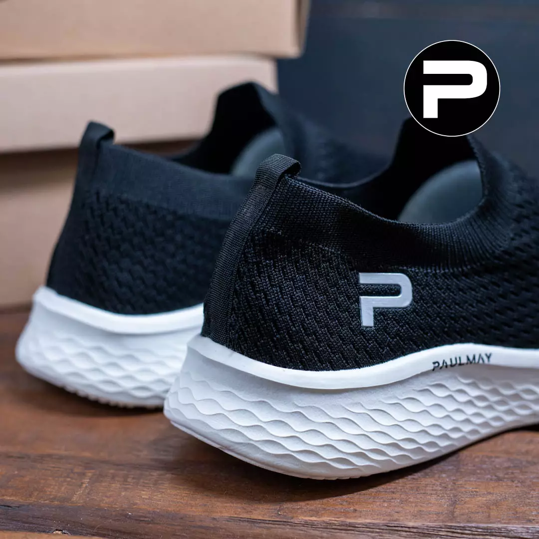 PAULMAY - Sepatu Slip On Running Pria Go Walk Black White