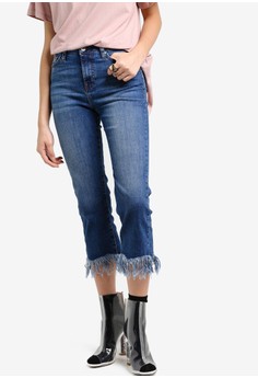 TOPSHOP  Moto Fringe Hem Dree Cropped Jeans