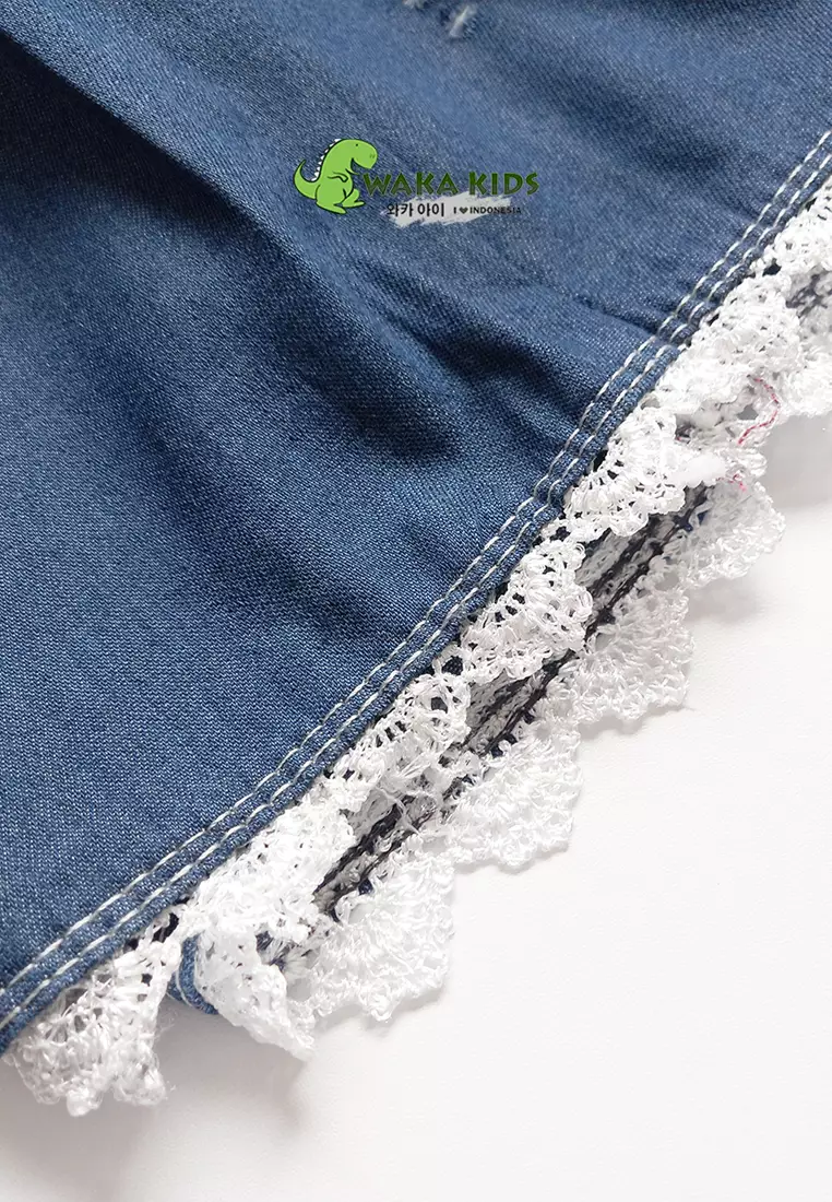 Wakakids Celana Pendek Anak Perempuan Hotpants Jeans West Rib Butterfly Renda 057 Vench