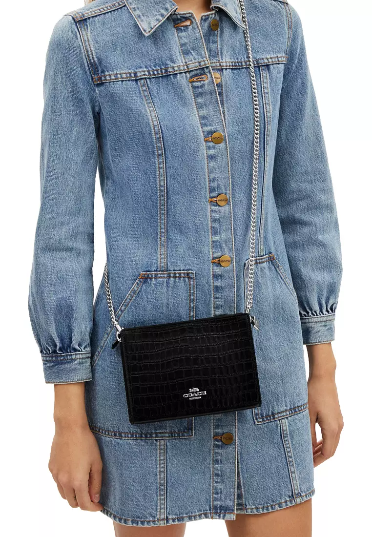 Buy Coach Slim Croc-Embossed Leather Crossbody Bag in Black