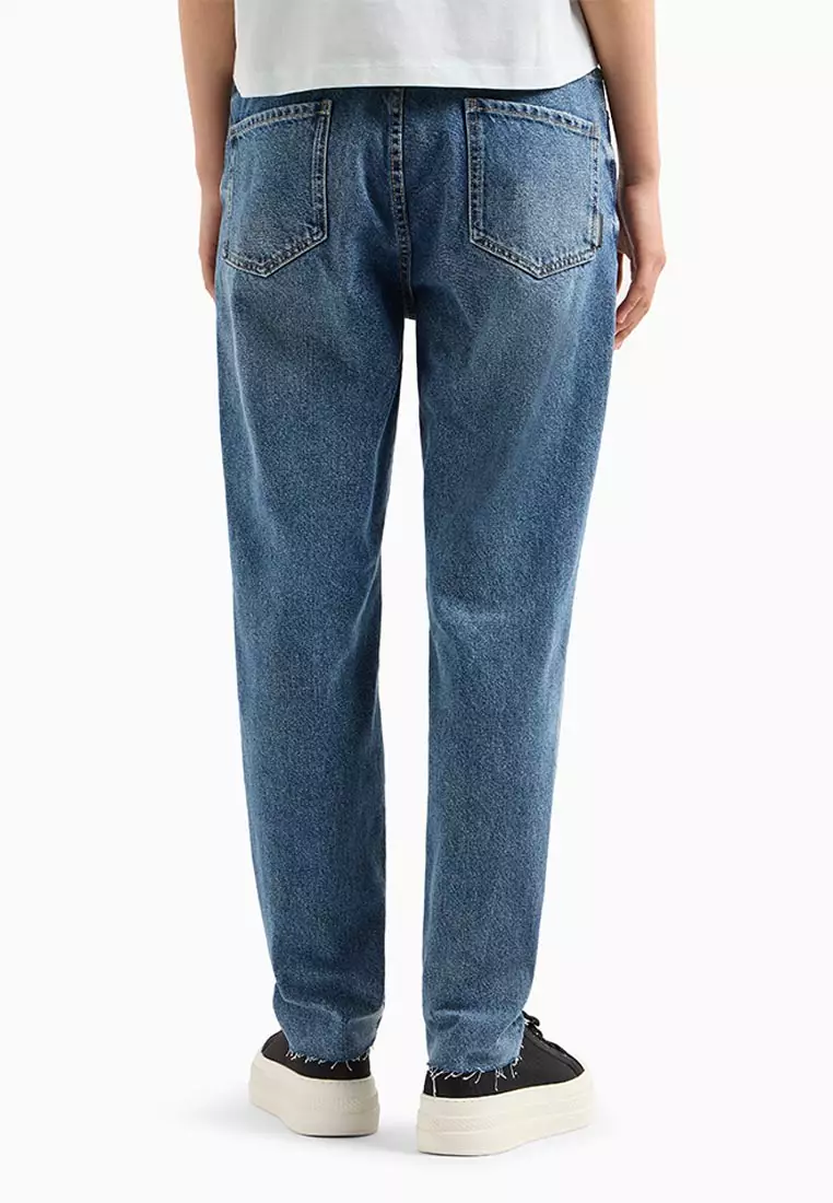 Boyfriend Jeans In Stiff Cotton With Used Effect