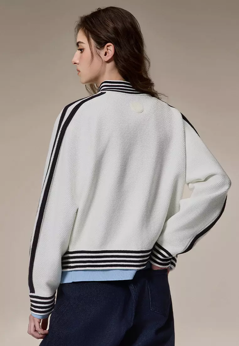 女裝鳶尾花 LOGO 拼色條紋針織外套 開襟毛衣