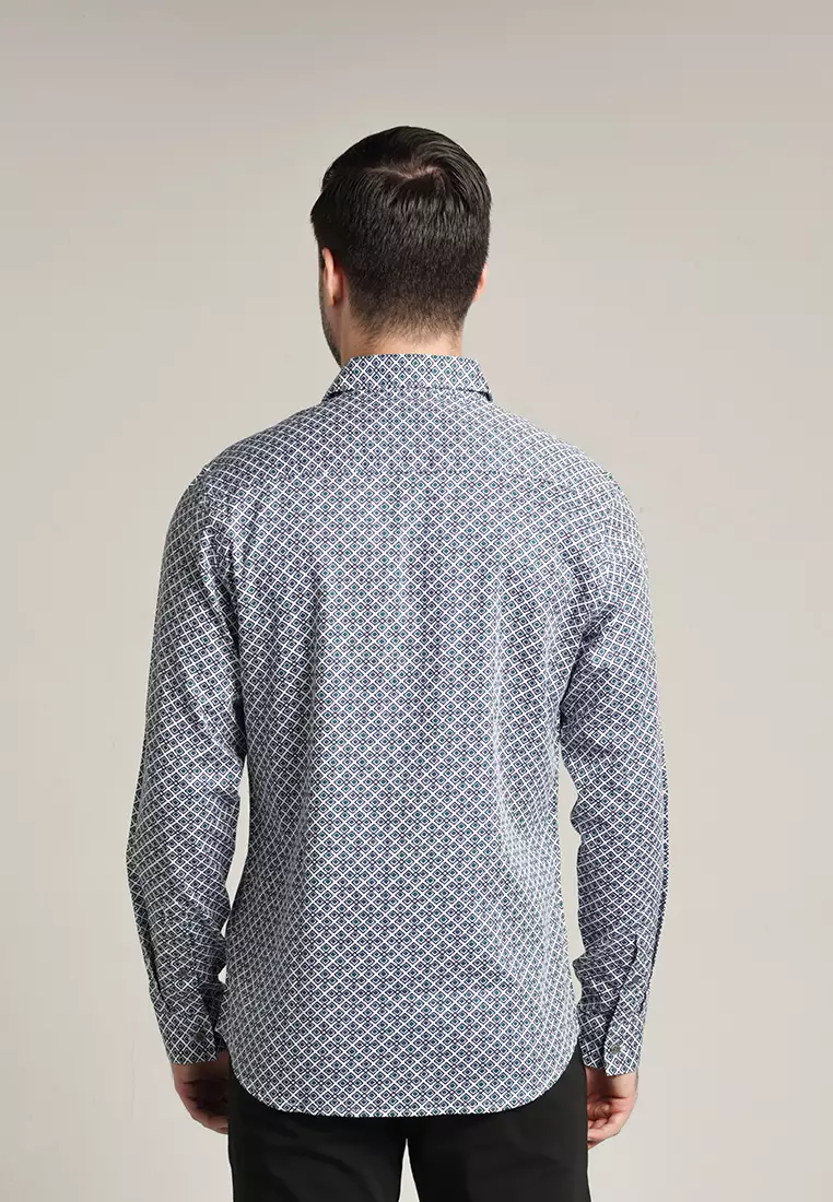 MOC Kemeja Motif Lengan Panjang Pria Mateo - Dark Green
