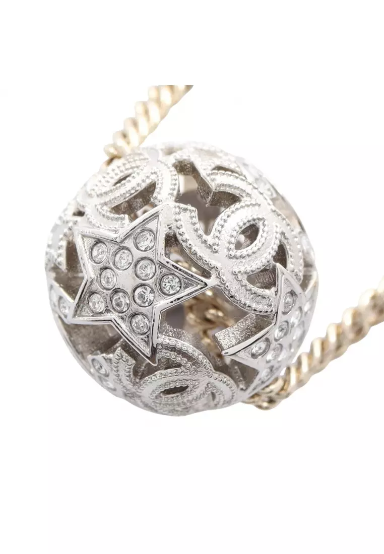 Pre-Loved Chanel coco mark star necklace GP Rhinestone Silver gold clear B25A