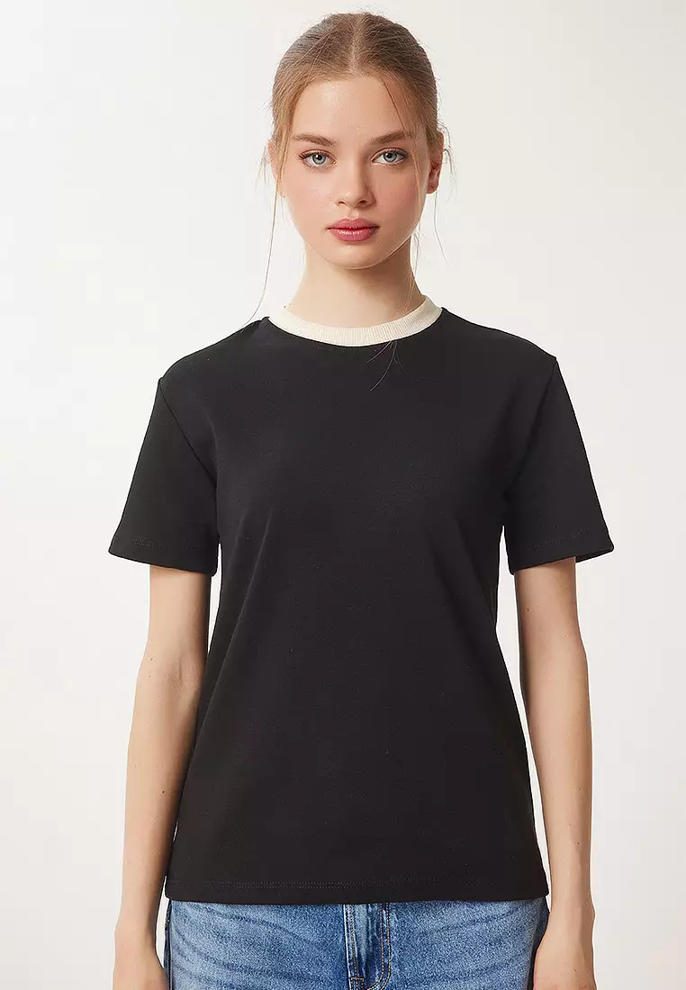 Contrast Color Cotton Knit T-Shirt