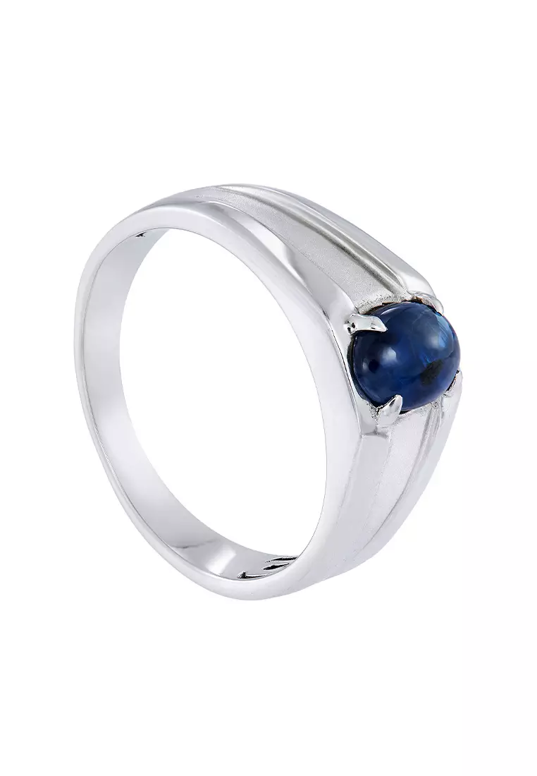HABIB Cabochon Blue Sapphire Men's Ring in 925 Silver Palladium LE3981861022(PLD)-BS