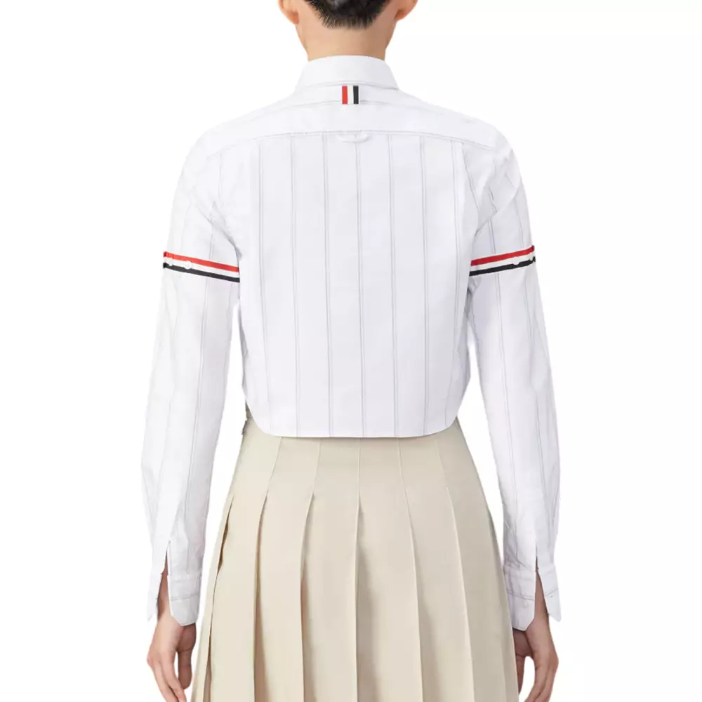Stripe Oxford Armband Cropped Shirt White