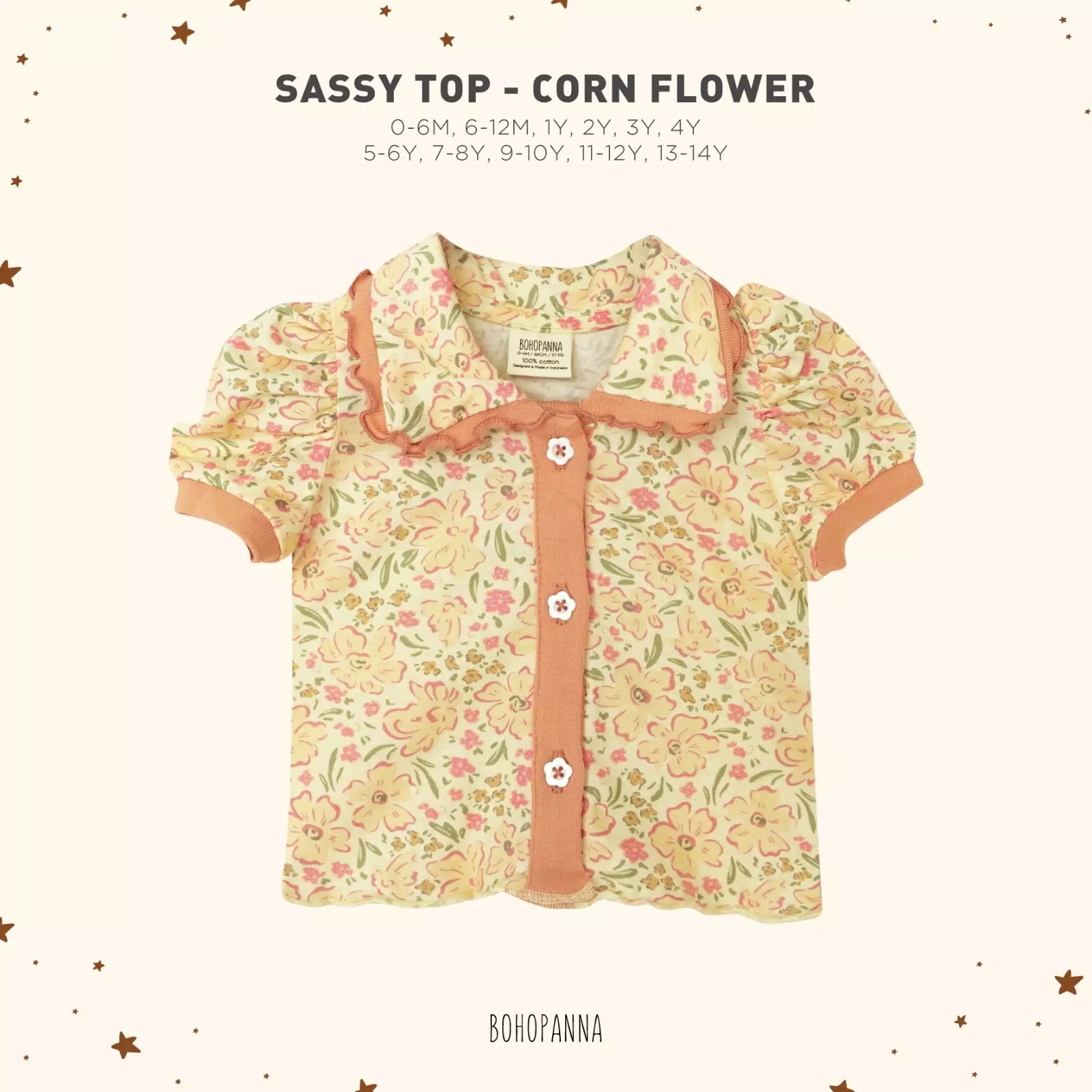 BOHOPANNA - SASSY TOP - ATASAN ANAK PEREMPUAN - CORN FLOWER