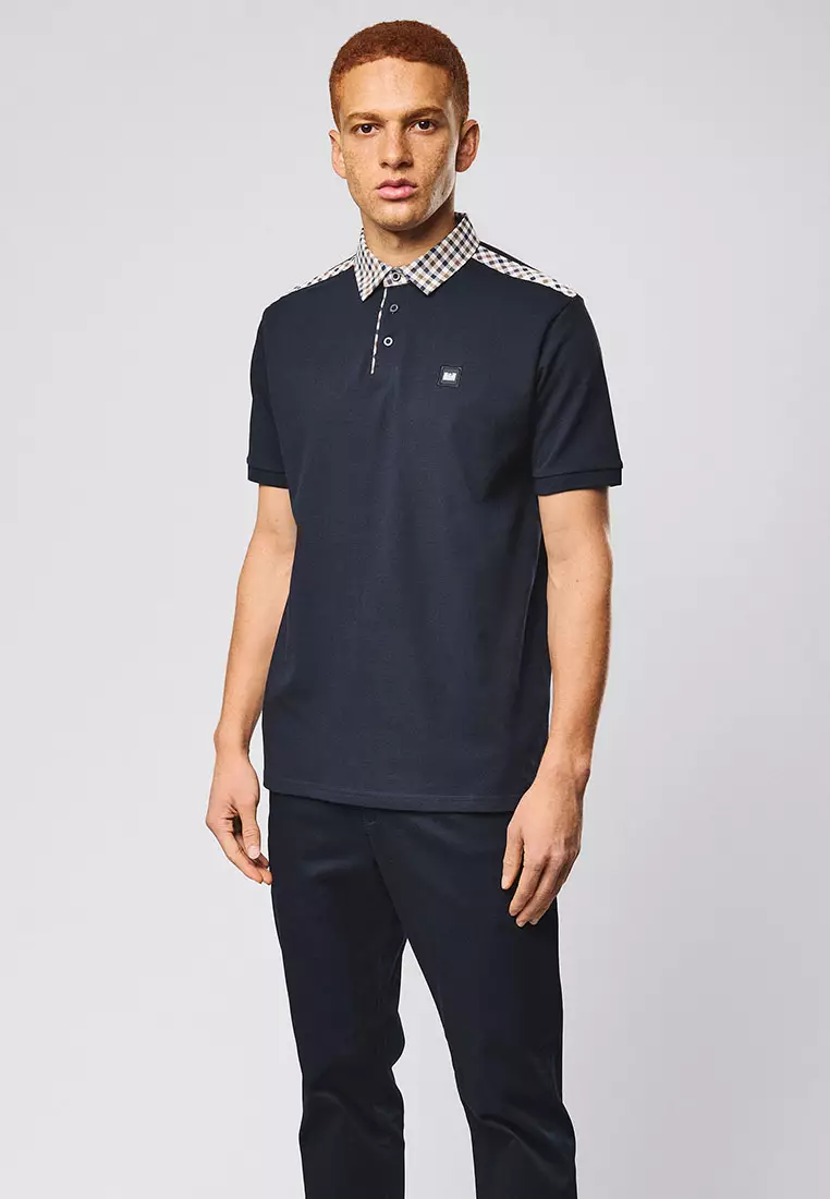 MENS NAVY COSTA MID HOUSE CHECK COLLAR POLO