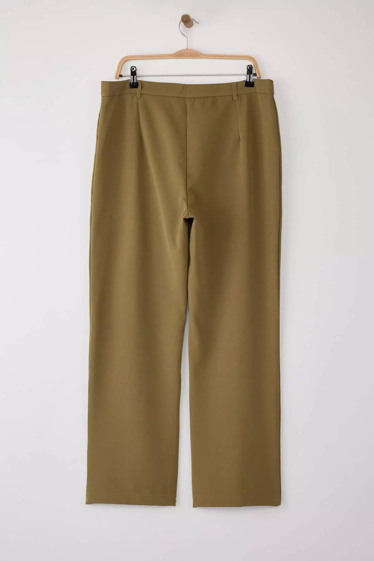 Khaki Straight/Straight Cut High Waist Ribbed Stitching Woven Pants Tbbss22Pl0301