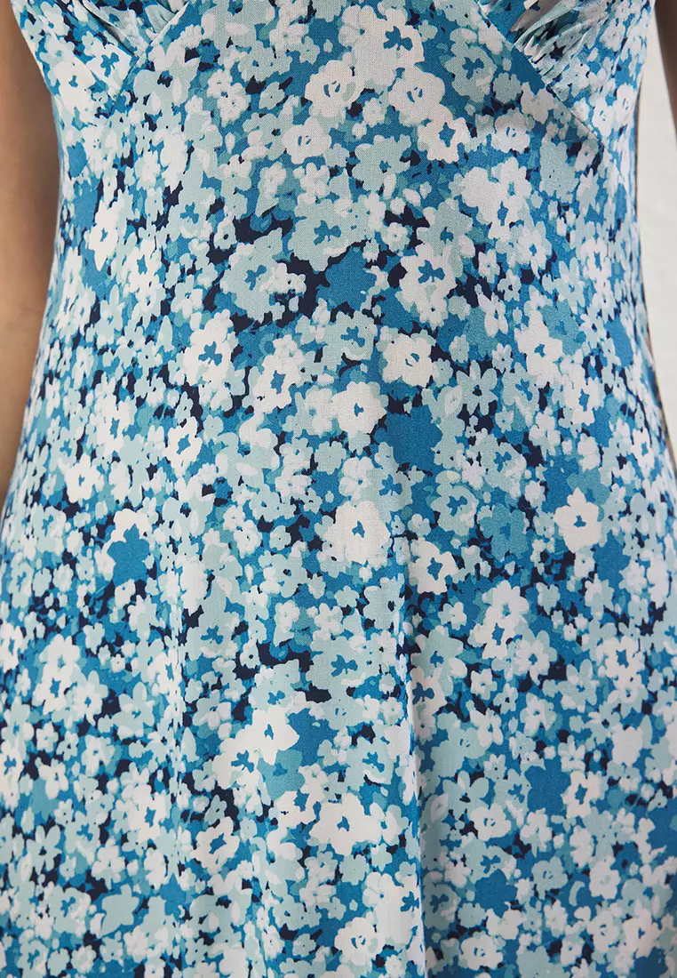 Blue Floral A-Line Midi Woven Dress TWOSS25EL00403