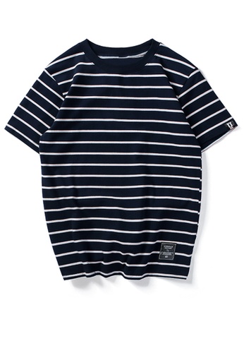 HAPPY FRIDAYS blue Loose Contrast Stripe T-shirt UP738 A6F58AA6B00CE1GS_1